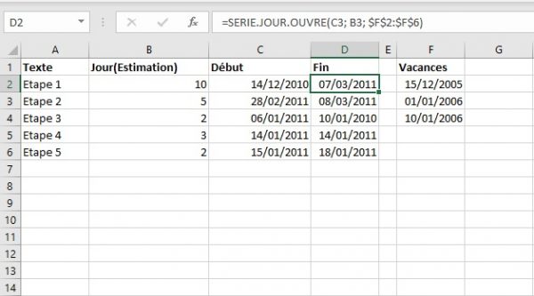 UTILISER LA FONCTION SERIE.JOUR.OUVRE POUR CALCULER LES JOURS OUVRABLES