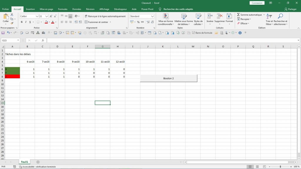 programme dans Excel VBA qui définit la couleur d'arrièreplan des tâches