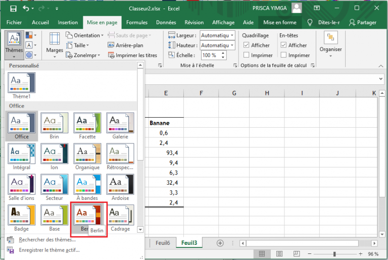 Appliquer un thème de classeur Excel