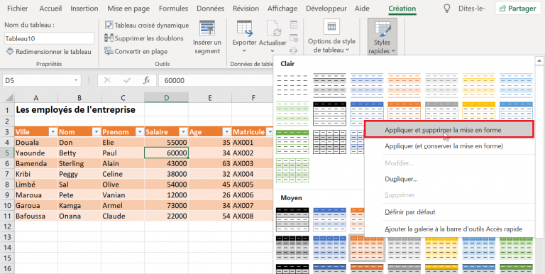 Appliquer Des Styles Aux Tableaux Excel