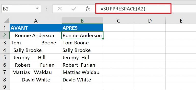 comment supprimer des espaces dans excel