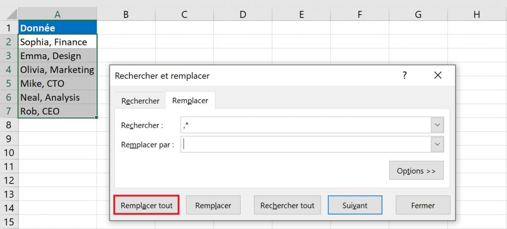 Supprimer du texte avant ou après un certain caractère dans Excel
